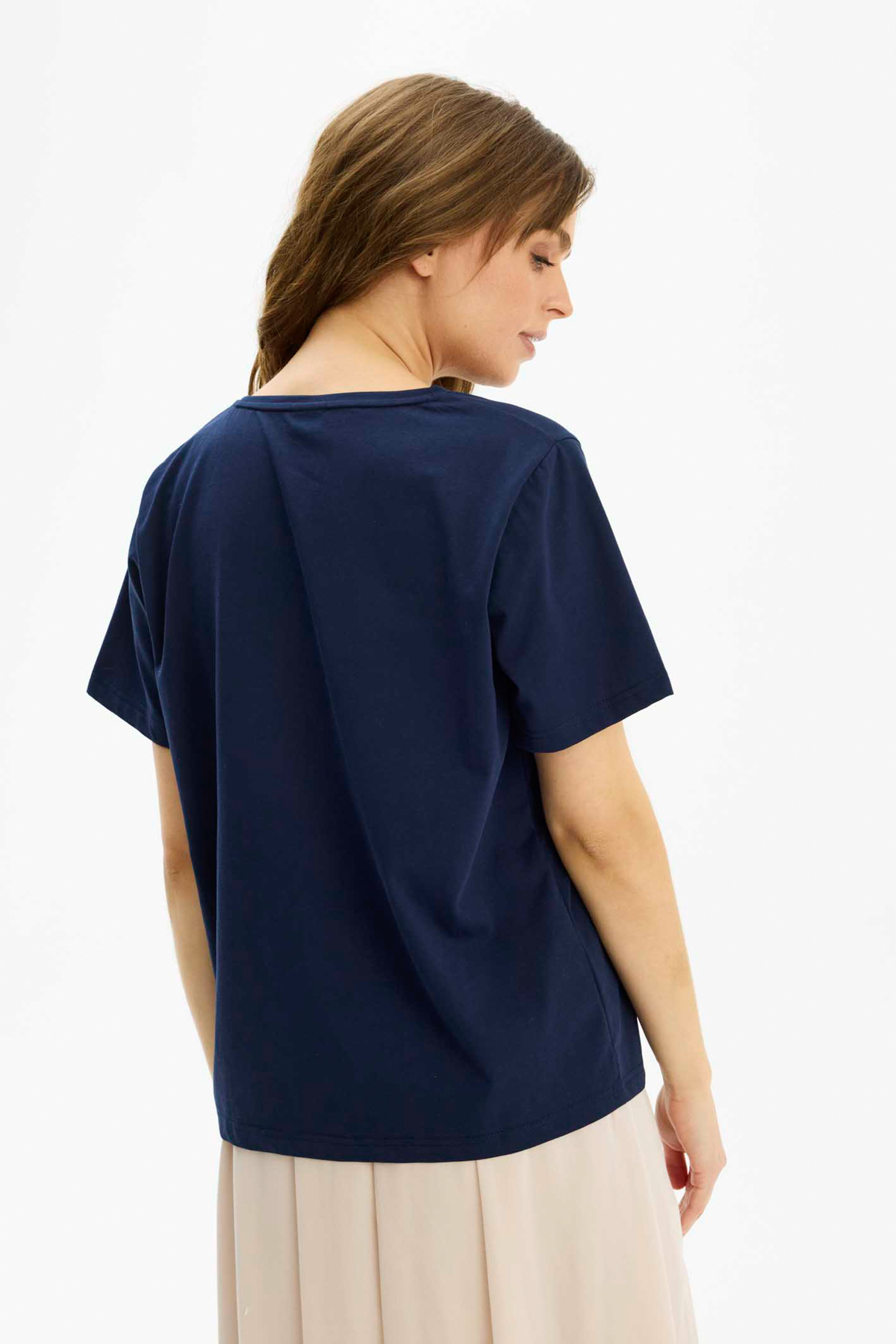 In Front Robin T-shirt Flower 591 Navy, bak