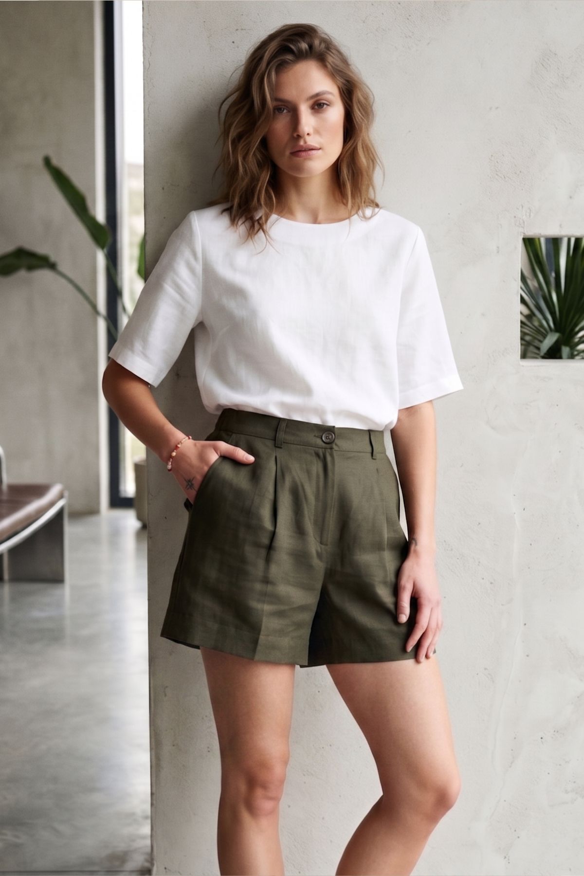 InLinea Linne Shorts Jonna olive modell