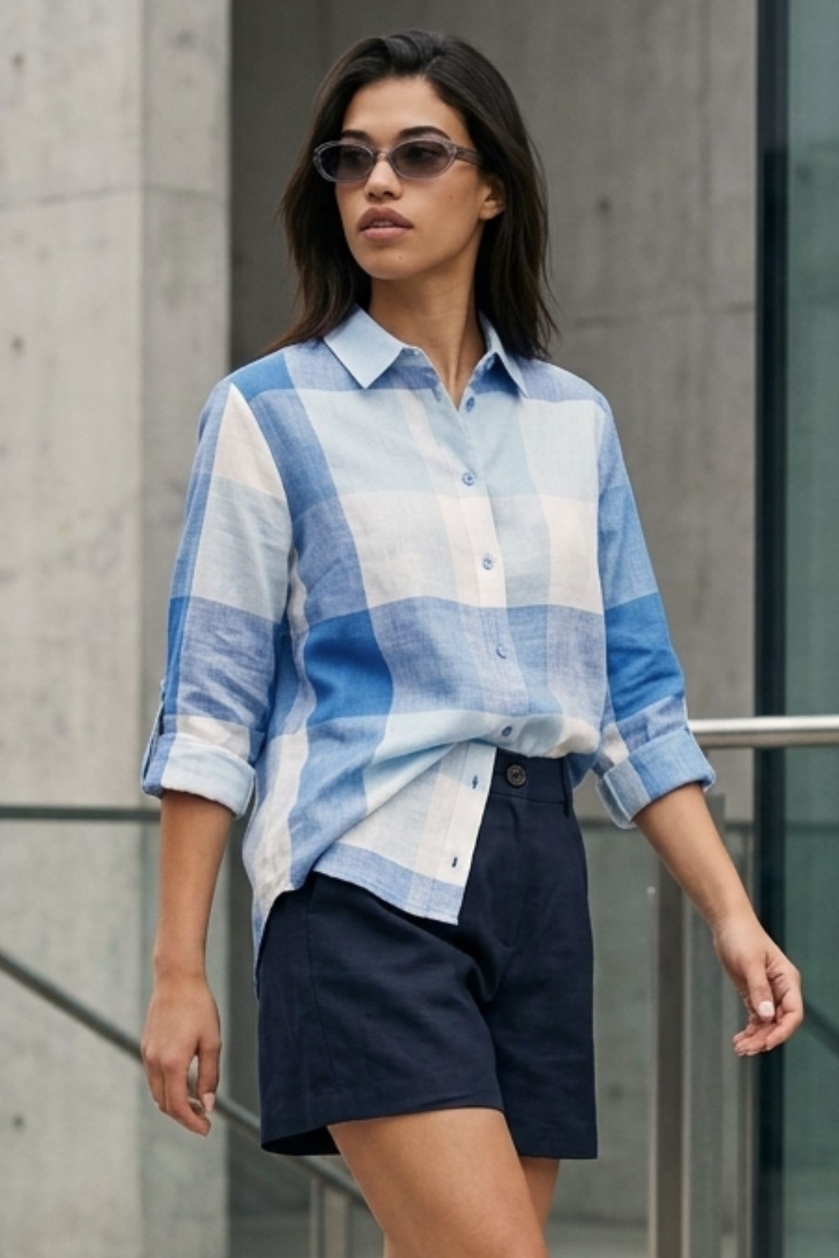 Clarina Linne Skjorta Fjella Check 612 Blue